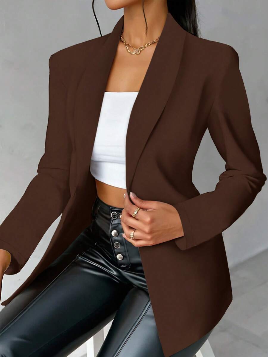 EMERY ROSE Chaqueta de blazer ajustada de manga larga y sexy de color negro para mujer, para invierno - Café integral - Ver 1