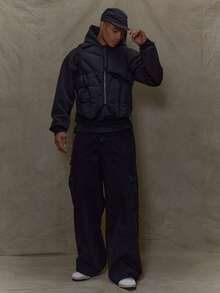 Musero Sleeveless Boxy Cropped Utility Cargo Style Puffer Gilet Vest Winter Capsule - Black - View 5