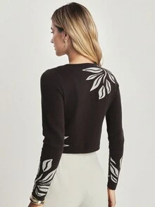 CAJUNI Áo khoác cardigan dệt kim mỏng tay dài màu nâu họa tiết lá be thanh lịch, giản dị, thu/đông - màu đen - Xem 2