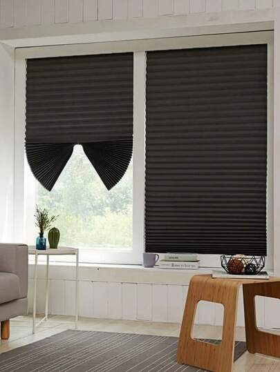 1PC Cordless Pleated Shade Blind Solid Color Temporary Sun Blackout Fabric Window Covering No Drill For Home Kitchen Bathroom Office Rental Privacy Room Darkening Easy Install