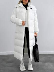 SHEIN Cottnline 连帽保暖长款棉服 - 白色 - 查看 3