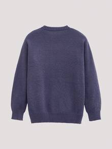 Open Phase 男士休闲纯色圆领长袖毛衣，美式街头风，宽松版型，短款，适合春秋冬季 - 紫色 - 查看 2