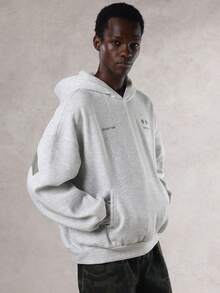 DAZY 男士宽松字母图案连帽衫，休闲街头风格，保暖内衬，适合秋冬季 - 灰色 - 查看 5