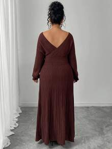 Elenzga Luxurious Ceiling, Deep Brown Off-Shoulder Knit Dress, Elegant Yet Sexy, Autumn/Winter - Coffee Brown - View 2
