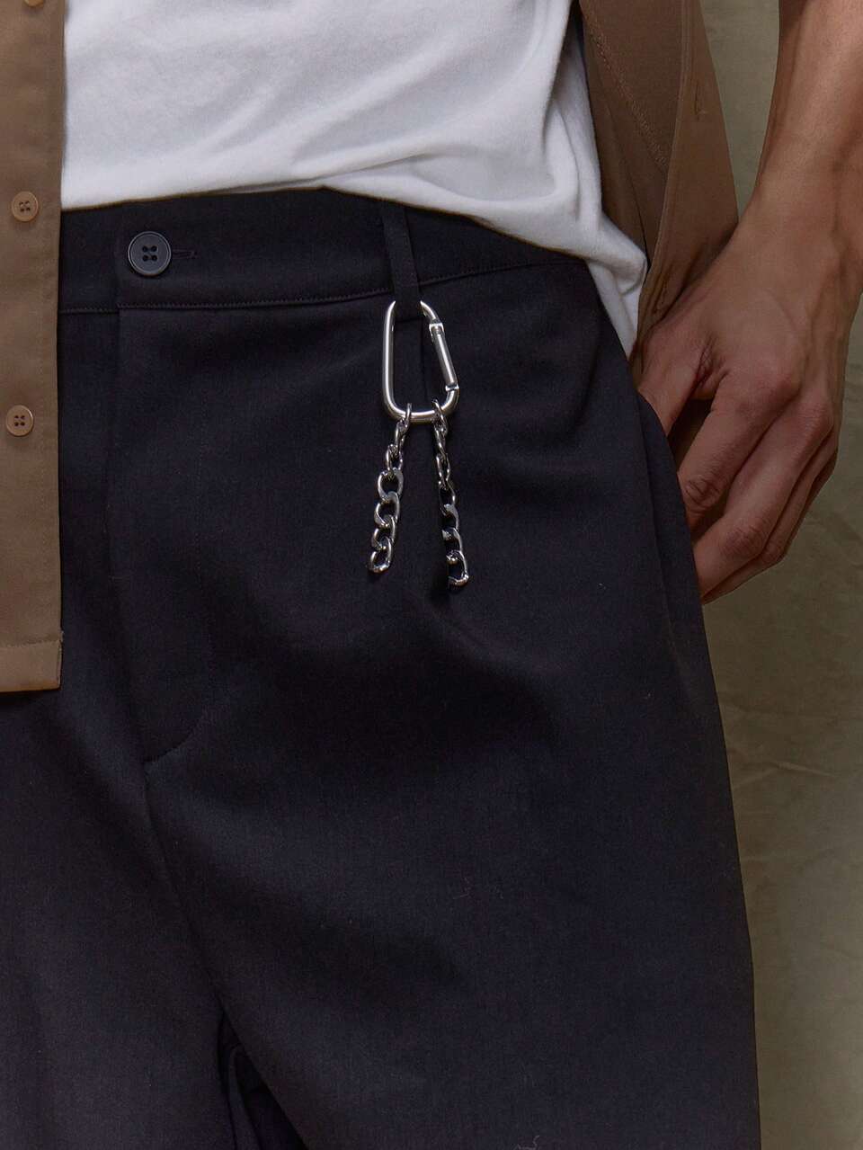 Men Baggy Fit Tailored Smart Style Trouser Chain Belt Loop Attachment Fall/SPRING