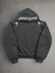 PAVTROS 男士简约印花长袖休闲连帽衫 - 深灰色 - 查看 1