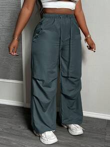 Slaydiva 女士直筒宽松工装裤，高腰抽绳宽松口袋休闲慢跑裤，嬉皮朋克街头风女士宽松裤，女士休闲裤，抽绳裤，女士工作裤，女士长裤，工作裤，夏季裤 - Iron Gray - 查看 6