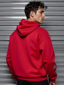 Manfinity Dauomo Y2K风格男士拉链连帽夹克，街头风字母印花短款连帽衫，秋冬款 - 紅色 - 查看 2
