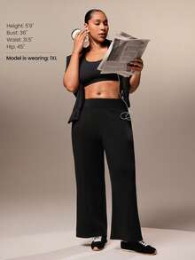 GLOWMODE 27" Softserene Modal Plus-Size Petite Silky Smooth Breathable Wide-Leg Side Pockets Adjustable Drawstring Waist Sweatpants  Yoga Pilates Studio Daily Casual Wear Spring Summer - Black - View 8