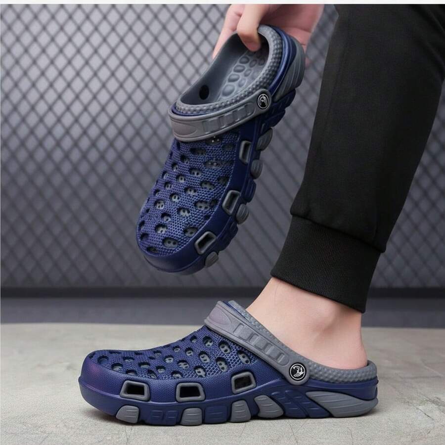 Zuecos Hombre Transpirable EVA Punta Redonda Correa Ajustable Suela Antideslizante Estilo Deportivo Verano Playa Piscina Sandalias - Neblina azul - Ver 1