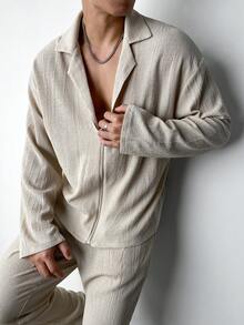 Manfinity Hypemode Completo casual da uomo con camicia a maniche lunghe con chiusura lampo e pantaloni lunghi di colore unito - Bianco - Visualizzare 3