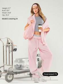 GLOWMODE Quần jogger ống rộng dáng rộng, chất liệu nỉ dày dặn, có dây rút điều chỉnh eo, túi hai bên, thích hợp mặc hàng ngày, giữ ấm mùa đông, hoặc cho ngày Valentine. - Hồng - Xem 6