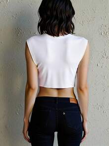 SHEIN EZwear 女式纯色无袖休闲背心 - 白色 - 查看 2