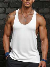 Manfinity Dauomo Men's Solid Color Minimalist Wide Strap Tank Top, Casual Everyday Wear