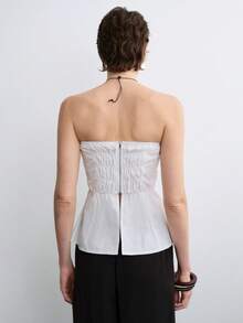 Aalyst 1 件女士优雅亚麻混纺褶皱修身胸衣，春夏 - 白色 - 查看 2