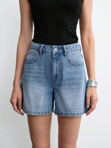 Aalyst Shorts anchos de mezclilla de moda para mujer, apropiados para el verano - Lavado ligero - Ver 3