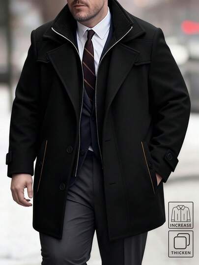 Manfinity Homme Plus Size Men's Solid Color Long Sleeve Casual Overcoat, Autumn/Winter Men Coat Plus Size Men Jackets Men Outerwear Mens Jackets