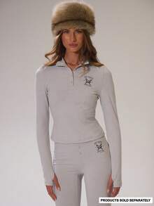 Musera Sport Sport 'Off Piste' Graphic Print Button Through Fitted Long Sleeve Top Cosy Winter Cosy Activewear Sport Gym Workout Lounge Ski Padel Fitness Off Piste - Light Grey - View 3