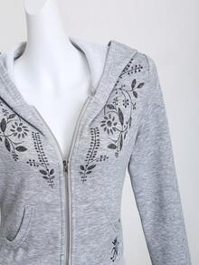 SHEIN Unity Áo nỉ trùm đầu có khóa kéo Sweetro dáng ôm thường ngày dành cho nữ - Xám - Xem 1