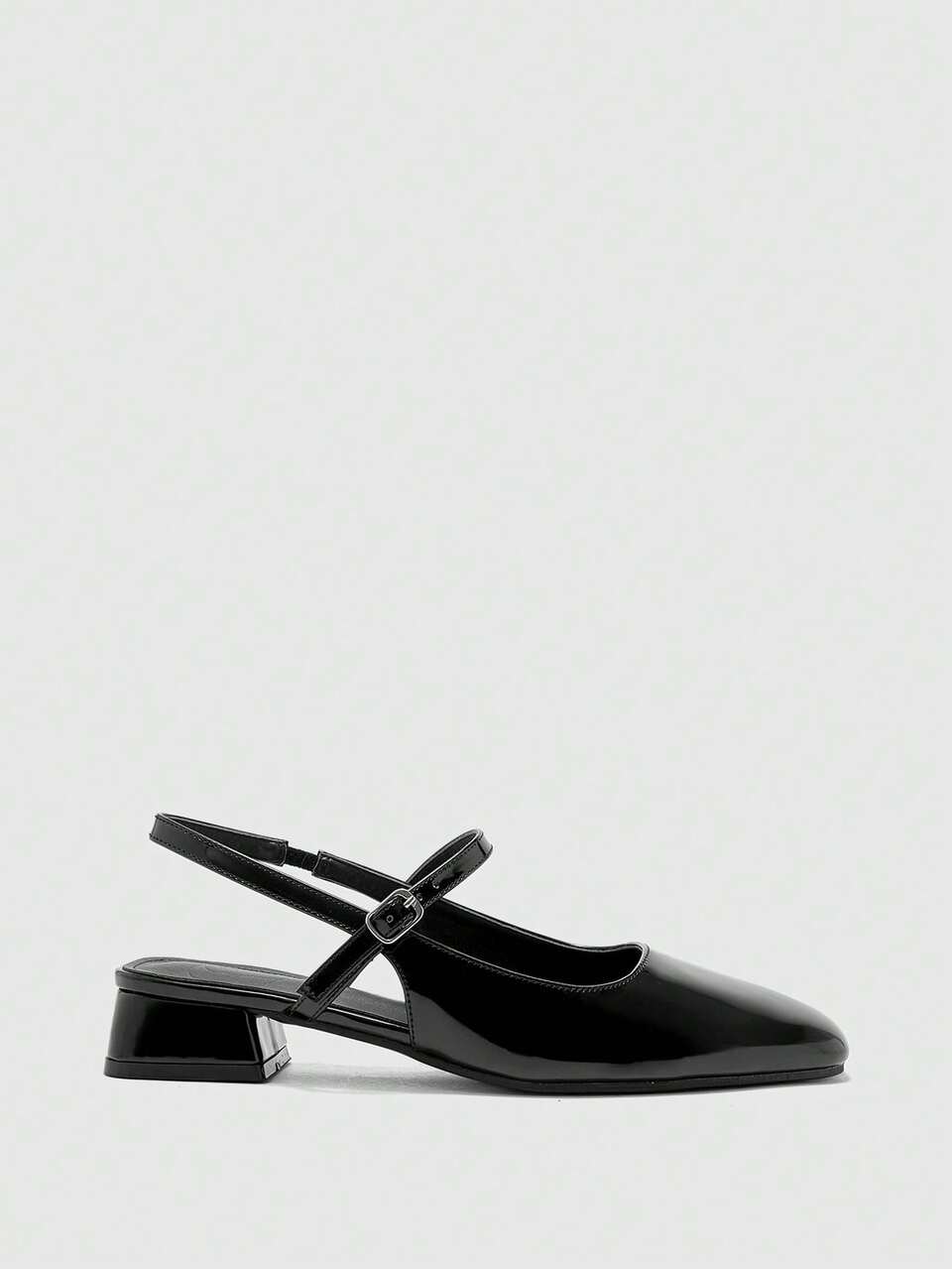 CUCCOO BIZCHIC Women's Round Toe Low Chunky Heel Black All-Match Comfortable Commute Versatile Work & Casual Slingback Flats Spring Shoes