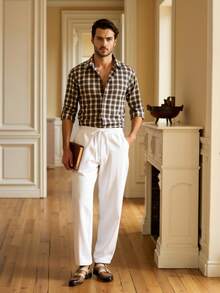 Manfinity VCAY Men's Plaid Long Sleeve Single-Breasted Shirt And Pants Casual Suit - Multicolor - View 3