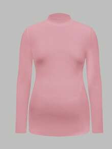 Modmama 3Packs Maternity High Stretch Long Sleeve T-Shirt,Black And White,Autumn,Elegant,Smart Casual,Everyday Mock Neck Solid Turtle Neck Pregnancy Tops - Baby Pink - View 7