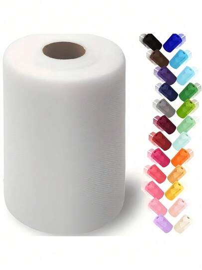 White Tulle Fabric 6" X 25 Yards - DIY Wedding Decor, Bridal Veil, Skirts, Bows, Baby Shower & Party Supplies. Bulk Tulle Organza Roll For Crafts, Tutu, Birthday Decoration.