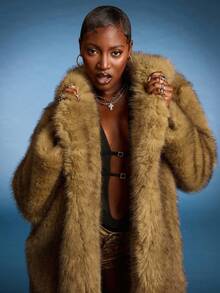 Normani New Autumn Winter Fashion Fluffy Long Coat, Elegant Lady Furry Parka Outerwear - Brown - View 7