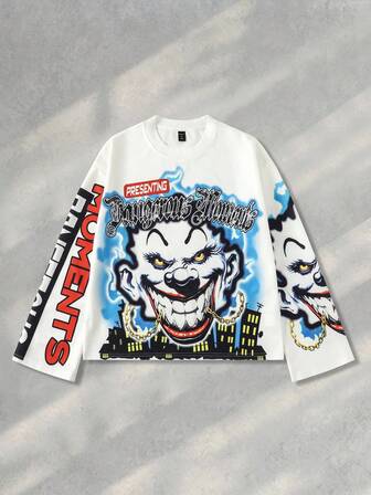 Street Life Herren Lässig Rundhalsausschnitt Kreativ bedrucktes Langarm T-Shirt