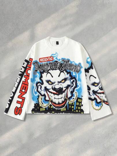 Street Life Men's Casual Crew Neck Creative Printed Long Sleeve T-Shirt