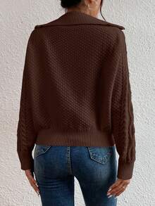 SHEIN LUNE 秋冬休闲纯色插肩袖毛衣 - 咖啡棕 - 查看 2