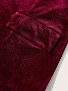 Ellevyn Plus Size Elegant Velvet Blazer With Pockets, Suitable For Parties And Events, Autumn/Winter Halloween Costumes - Burgundy - View 9