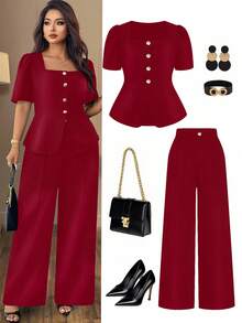 Auvina Blusa minimalista elegante y casual para mujer de talla grande