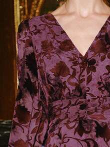 Anewsta Women's Velvet Burnout Vintage Elegant Long Dress, Suitable For Winter, Fall, Christmas, New Year, Spring, Party, Wedding, Elegant, Chic, Stylish, Christmas, Business Casual - Burgundy - View 6