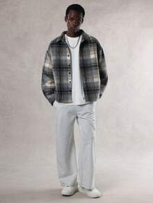 DAZY 男士纯色格子法兰绒衬衫，秋季 - 彩色 - 查看 5