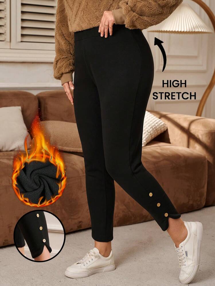Plus Size Casual Versatile Slim Fit Fleece Pants, Suitable For  Black Pants  Stylish Clothing Collection Elegant Party Clothes For New Year  Clothes For Women   Curve Plus Plus Size Pants Joggers Plus Size,Spring/Summer/Vacation