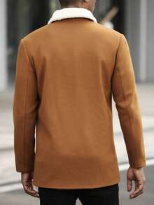 Manfinity Homme 男士纯色简约休闲翻领长袖大衣，秋冬季休闲外套 - 卡其色 - 查看 2
