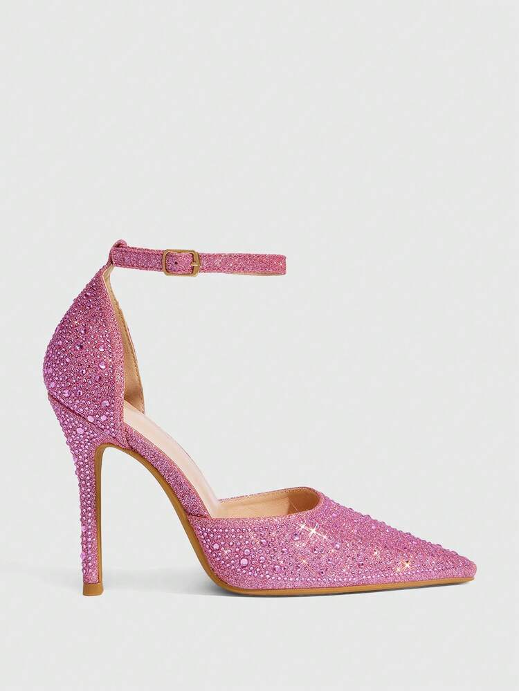 CUCCOO SZL Rhinestone Embellished Pointed Toe Stiletto High Heel Party/Wedding Pumps, Pink For Christmas Spring Shoes