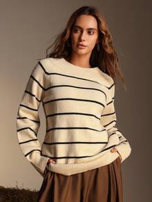 Chiquease Loose Knit Cold Shoulder Top, Cozy & Relaxed Style, Autumn/Winter - Apricot - View 3
