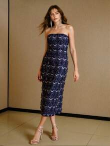 MOTF PREMIUM 亮片流苏连衣裙 - 藏蓝色 - 查看 3