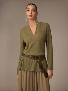 Modelyn Women's Knit Patchwork Chiffon 2 In 1 Vintage Long Dress, Casual Wear For Autumn