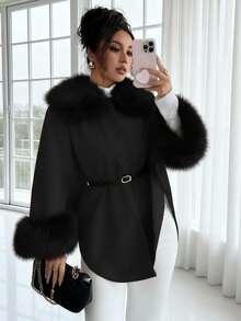 Rafferiza Áo khoác nữ cổ trùm đầu, thắt eo thanh lịch chất lượng cao, thời trang cho mùa thu/đông - màu đen - Xem 1