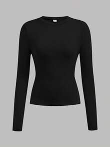 SHEIN Girlism 4 件套青少年女孩百搭圆领长袖休闲纯色 T 恤，黑色、白色、海军蓝、深灰色 - 藏蓝色 - 查看 11