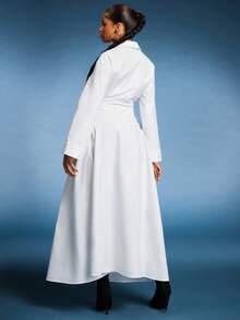 Normani 2025新款极简主义秋季女装纯色落肩长袖褶裥单扣休闲衬衫裙，白色连衣裙，优雅高贵 - 白色 - 查看 2