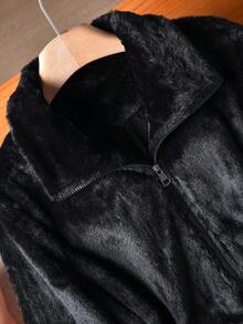 Rusticease Jachetă de iarnă caldă și casual pentru femei, culoare solidă, cu fermoar și șnur, în talie