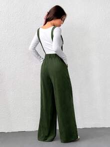 SHEIN EZwear Bộ đồ liền thân thường ngày cho nữ màu xanh ô liu, phong cách tối giản cho trang phục hàng ngày, mùa thu/đông - xanh quân đội - Xem 2