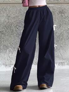 Coolane Teenager Mädchen Herbst/Winter, Warm/Kalt Wetter, Thermisch, Streetwear Alltags Essentials, Bequeme weiße Schleife Winddichte schnell trocknende dunkelblau gerade Hose, Hose mit elastischem Bund, Bindegürtel, Taschen und Schleife, Weihnachten, Kleidung für Neujahr - Blau - Übersicht 2