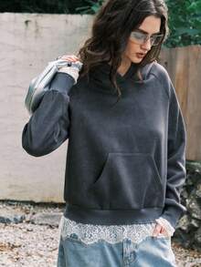 Airlisse Casual Elegant Commuter Daily Contrast Lace Sweatshirt, Autumn/Winter - Grey - View 6