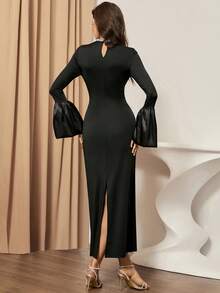 Lyxana Robe ajustée élégante et minimaliste avec décoration de perles à bulles pour femmes 2025 - Noir - Voir 2