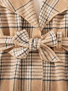 3 件套幼儿女童春秋新款提花针织仿针织高领长袖简约 T 恤、休闲打底裤、格子翻领长款背心夹克（配腰带）、百搭家居服和通勤装 - 卡其色 - 查看 7